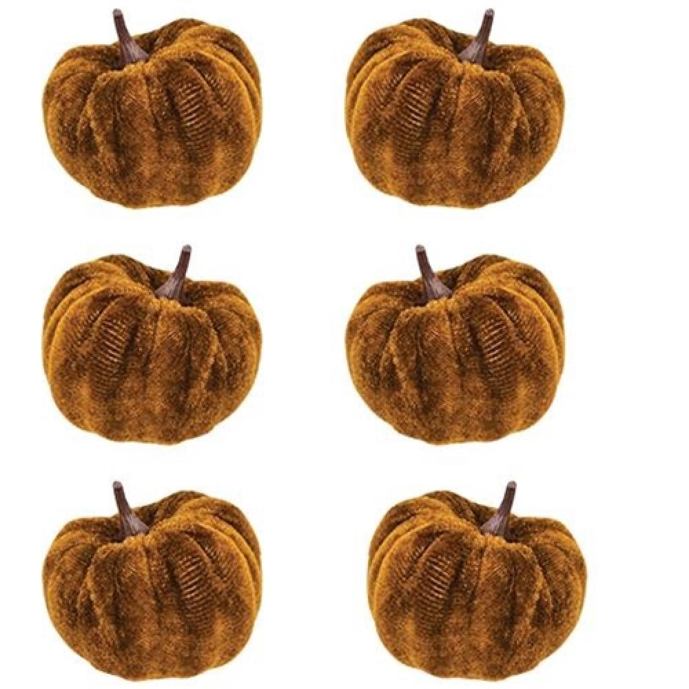 *6/Set Brown Velvet Pumpkins 2.5"