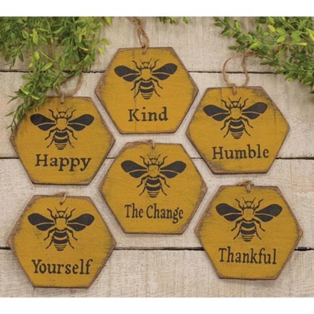 *Bee Inspirational Distressed Ornament 6 Asstd.
