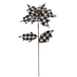*Black & White Plaid Country Poinsettia Spray 20"