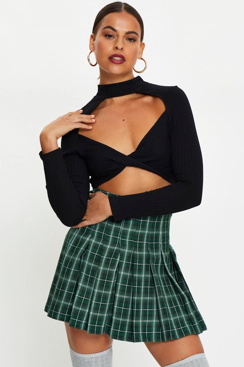 Black Twist Front Cut Out Shrug Top
