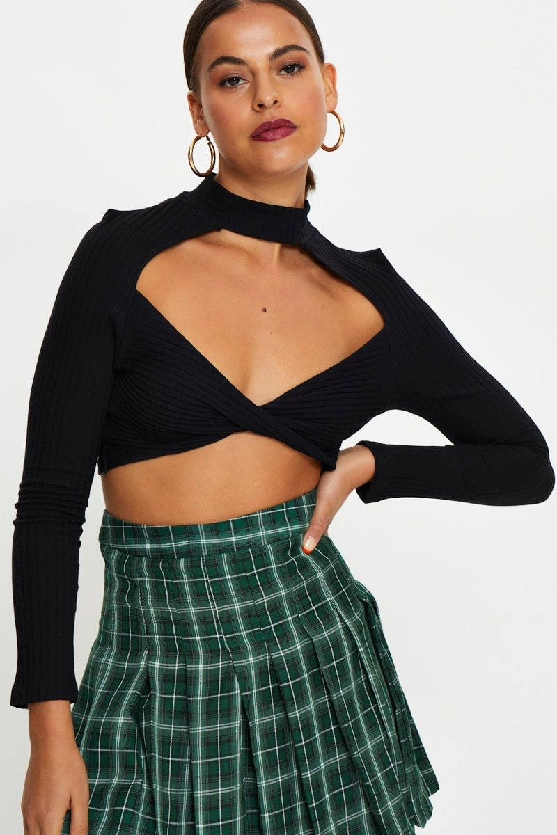 Black Twist Front Cut Out Shrug Top