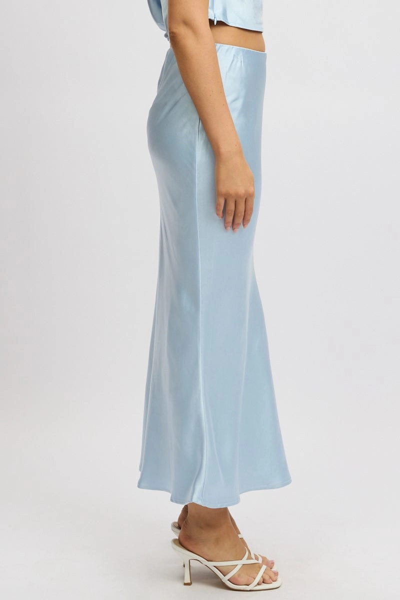 Blue Slip Skirt Maxi High Rise Satin Crepe