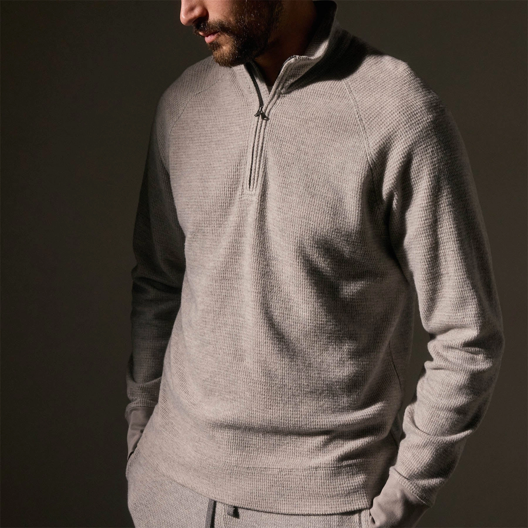 Brushed Thermal Half Zip - Heather Grey