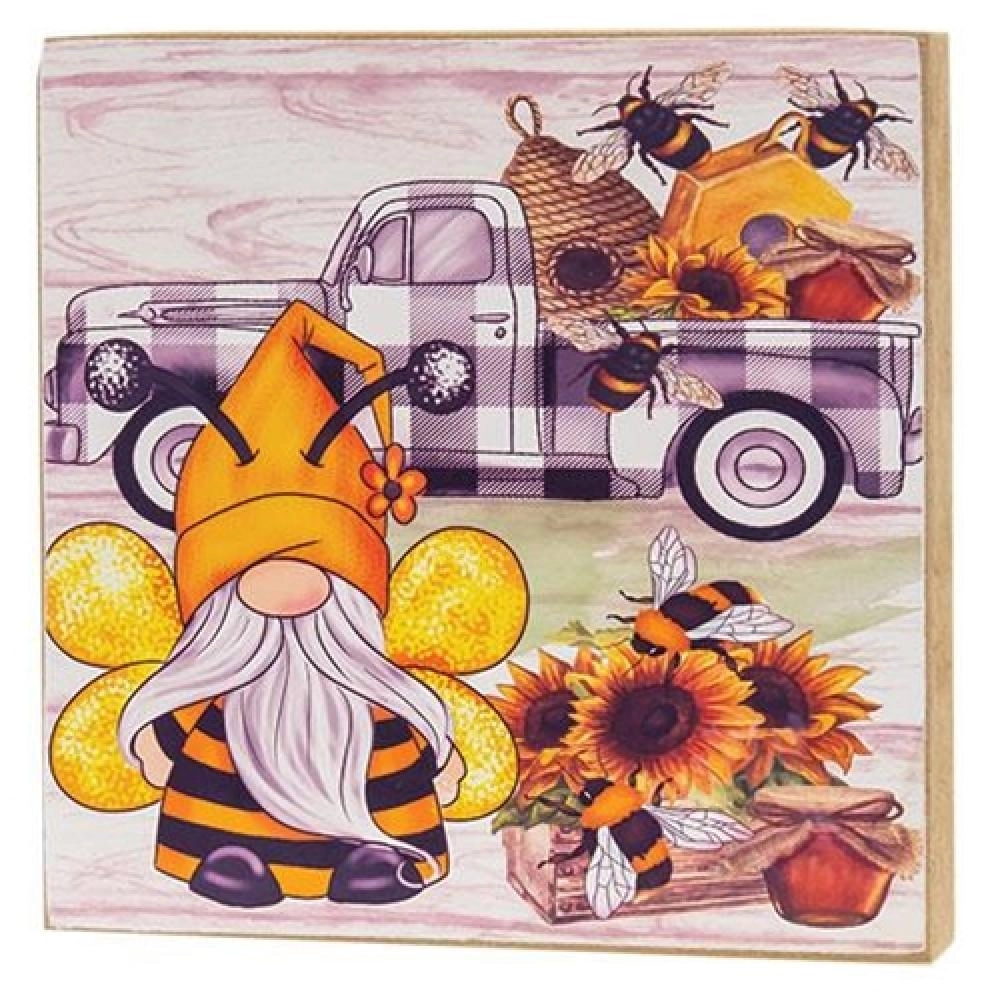 *Bumblebee Gnome w/Buffalo Check Truck Square Block