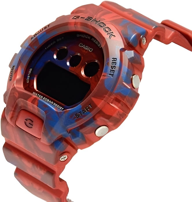 Casio Women's Watch - G-Shock Blue Floral Printed Red Strap Digital | GMDS6900F-4