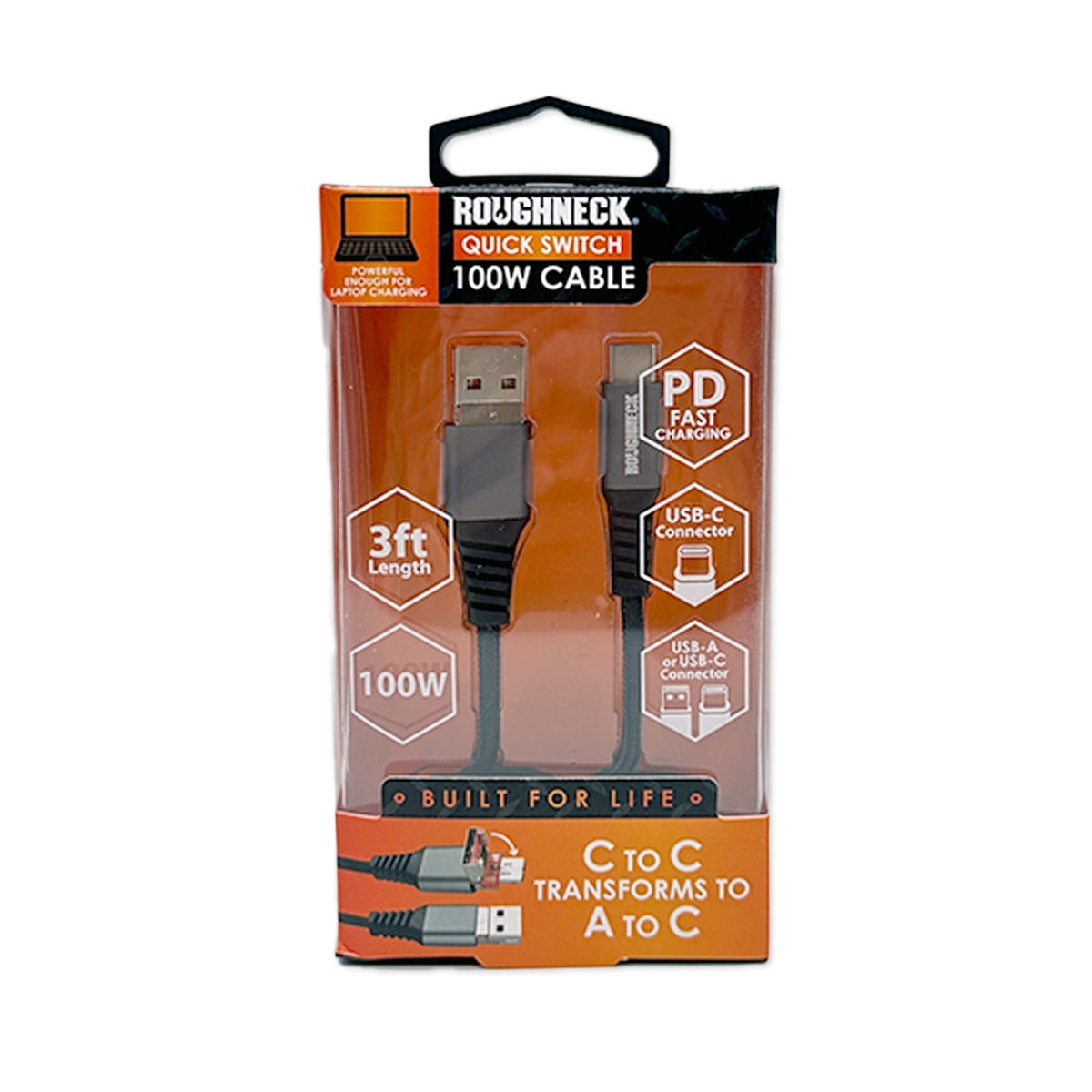 Charging Cable Quick Switch 2 in 1 Multi-Head USB to USB-C 3FT 100W - 6 Pieces Per Retail Ready Display 25695