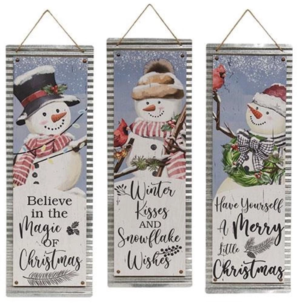 *Christmas Snowman Metal Signs 3 Asstd.