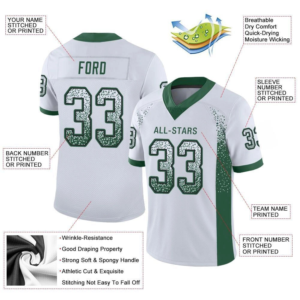 Custom White Gotham Green-Black Mesh Drift Fashion Football Jersey