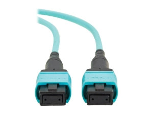 Eaton Tripp Lite Series 100G Multimode 50/125 OM4 Fiber Optic Cable 12F MPO/MPO-PC F/F Type-B Polarity OFNP Aqua 2M TAA - Network N845B-02M-12TAA