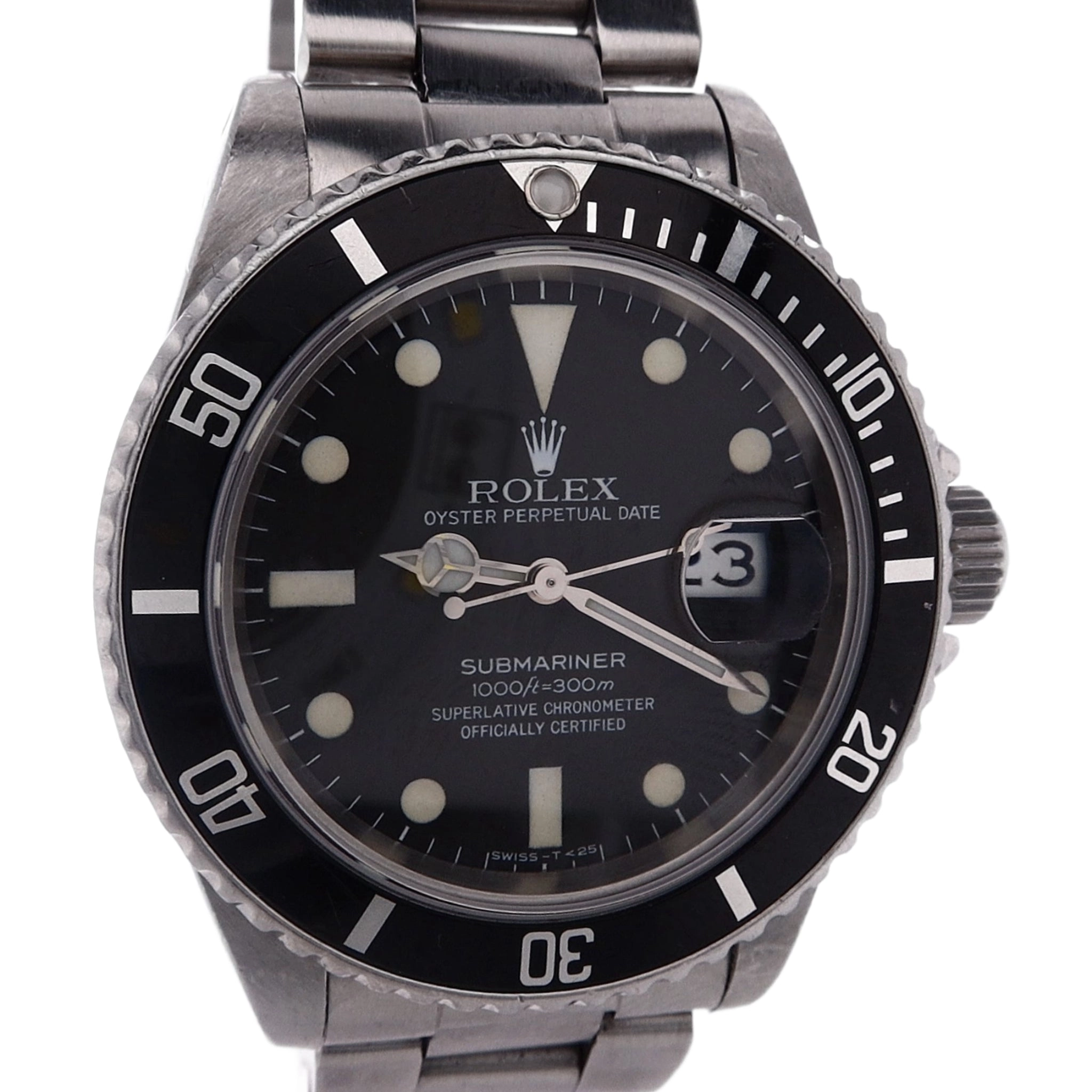 Estate Rolex VINTAGE UNPOLISHED STL Submariner Black Dial Black Bezel Rubber Strap   Addt'l Oyster Bracelet 16800 W/Box C.1983