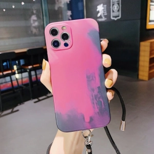 For iPhone 11 Watercolor TPU Shockproof Phone Case with Neck Lanyard