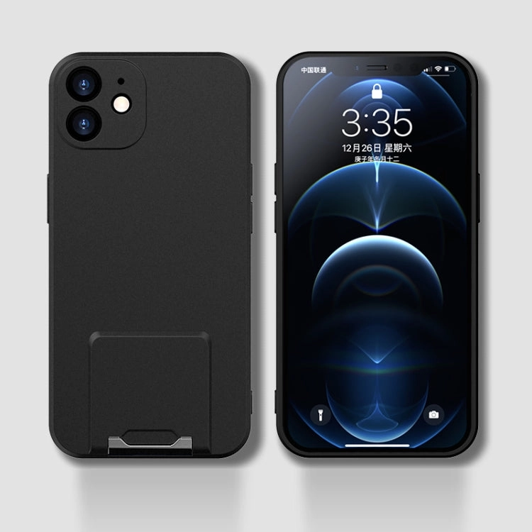 For iPhone 12 Skin Feel Frosted TPU Shockproof Phone Case with Telescopic Holder