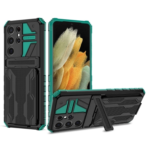 For Samsung Galaxy S21  5G Armor Card PC   TPU Shockproof Case with Card Slot  Invisible