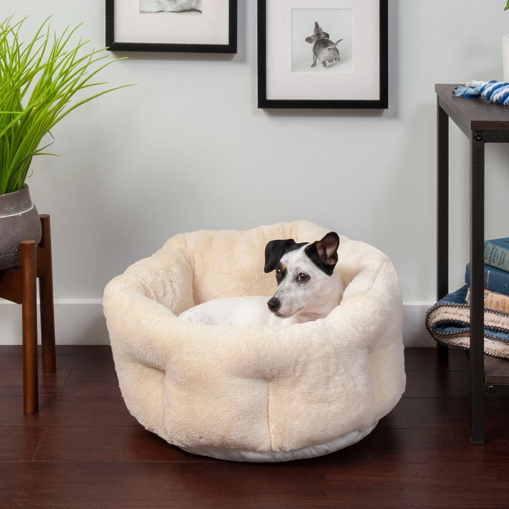 FurHaven Luxury Fur Warming Hi-Lo Cuddler Bed - Small 20", Cream