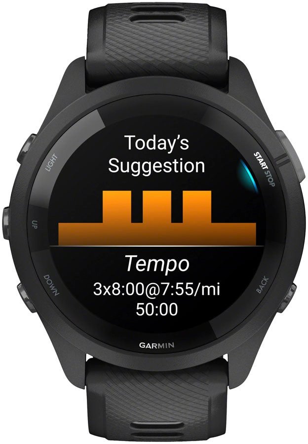 Garmin Forerunner 265 GPS Smartwatch - 46mm BLK Bezel Case BLK/Powder Gray Silicone Band