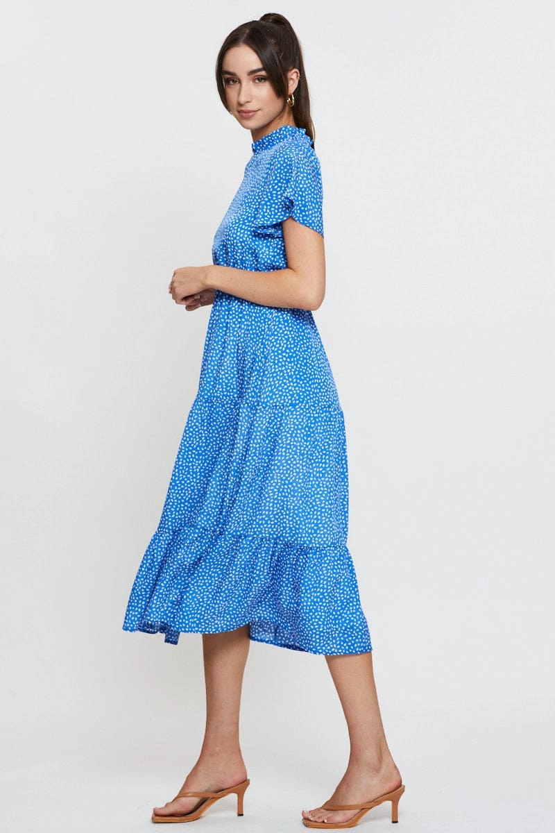 Geo Print Midi Dress Short Sleeve