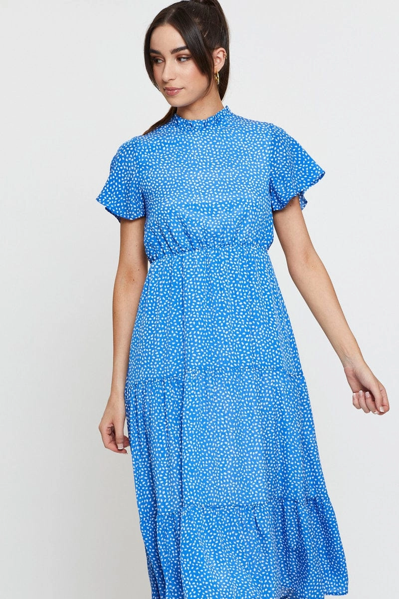 Geo Print Midi Dress Short Sleeve