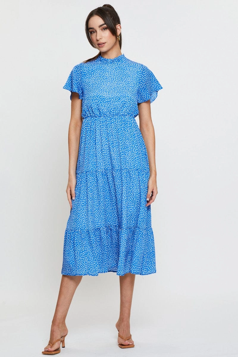 Geo Print Midi Dress Short Sleeve