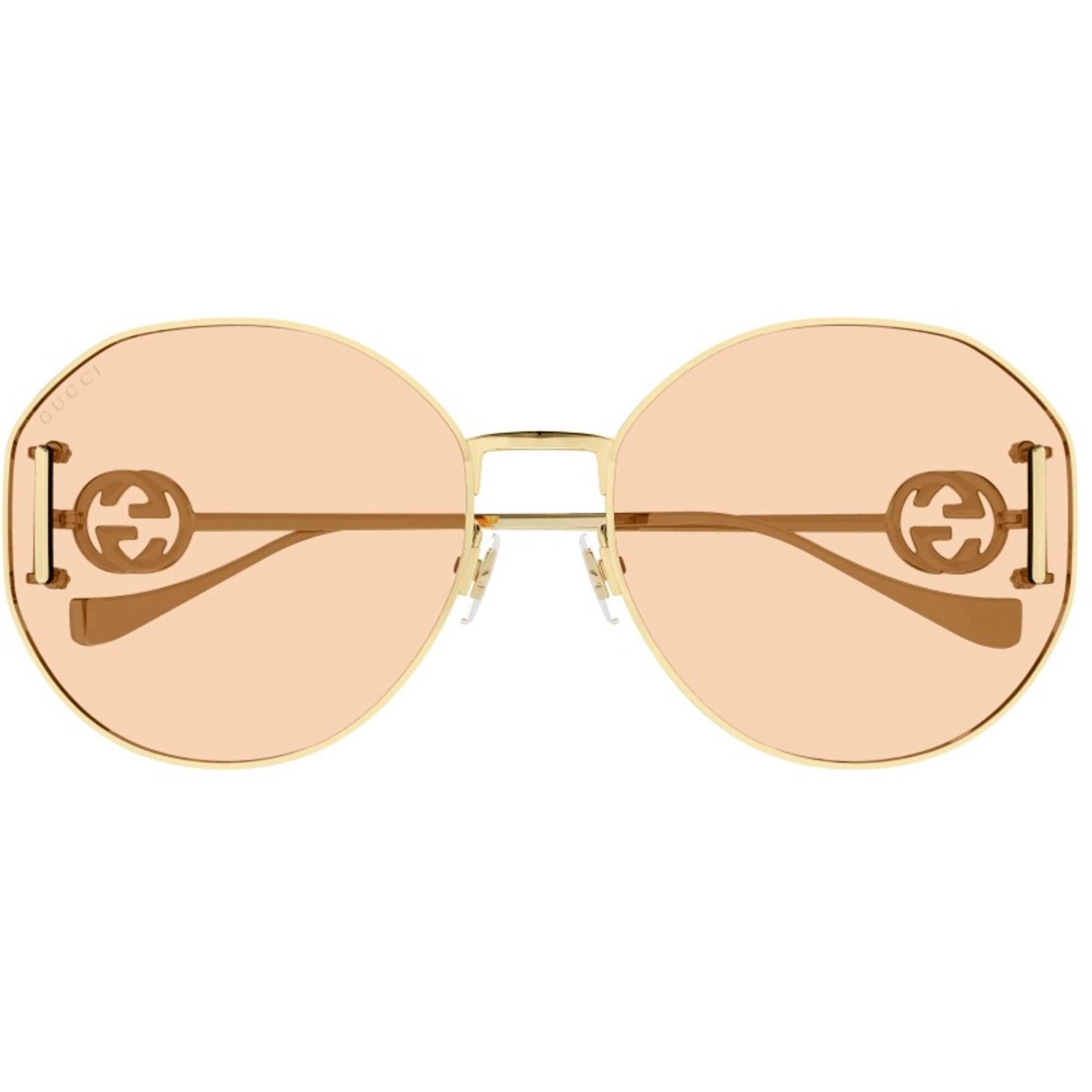 Gucci Women's Sunglasses - Gold Metal Oval Full Rim Frame Pink Lens | GG1206SA 004