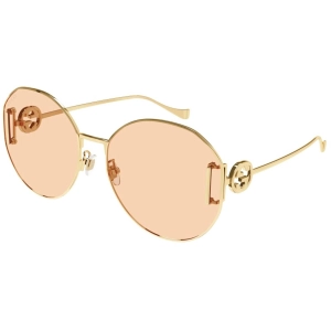 Gucci Women's Sunglasses - Gold Metal Oval Full Rim Frame Pink Lens | GG1206SA 004