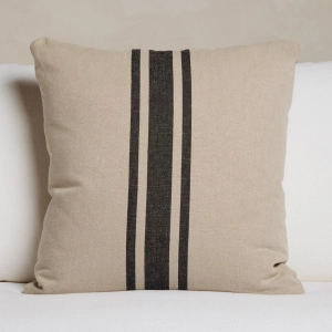 Indoor Striped Linen Euro Pillow 26 X 26 - Flax/Black Stripes