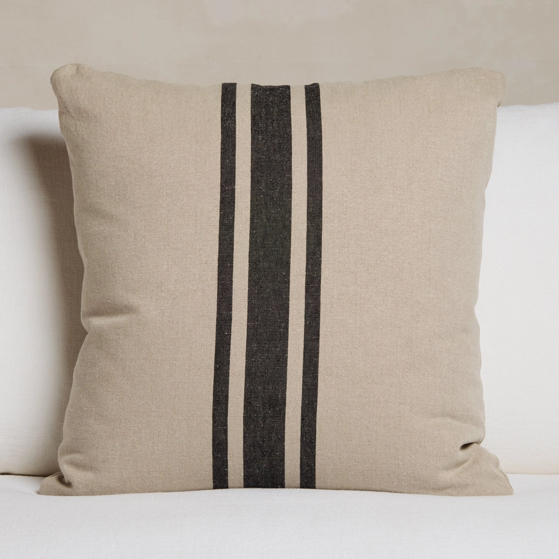 Indoor Striped Linen Euro Pillow 26 X 26 - Flax/Black Stripes
