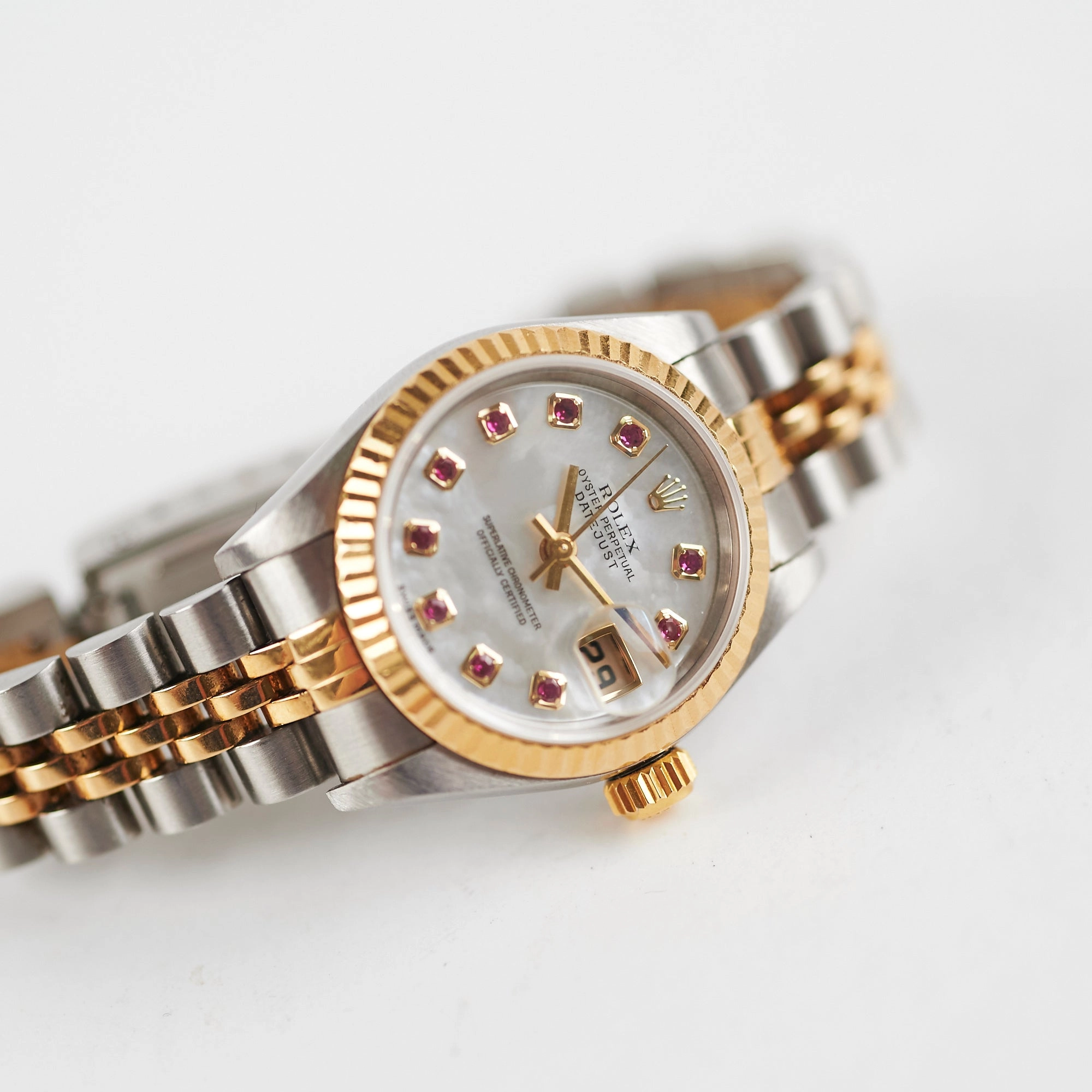 ITEM 23 - Rolex Datejust 26mm Mother of pearl ruby Two Tone Watch