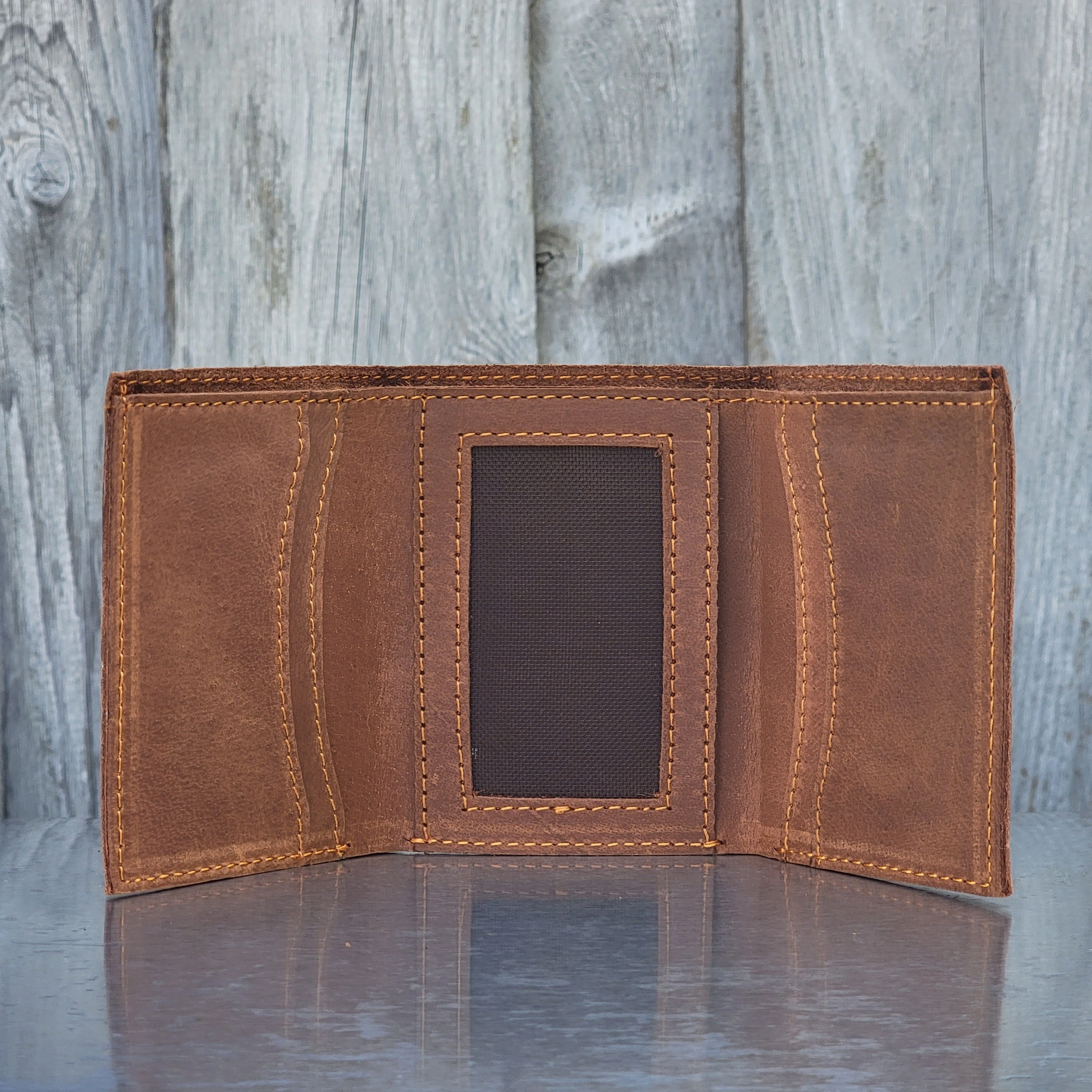 Meraki - Engraved Black Full Grain Leather Trifold Wallet