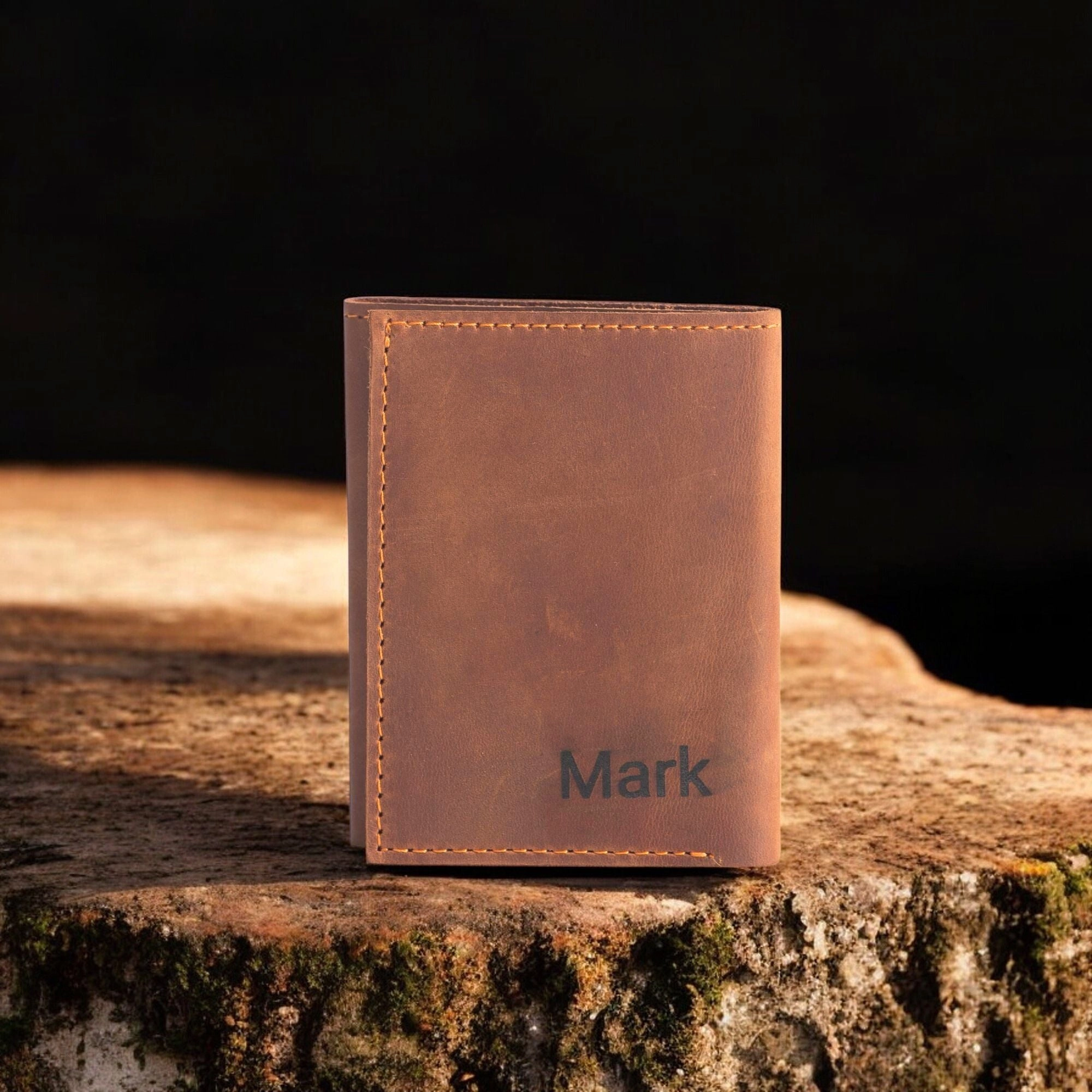Meraki - Engraved Black Full Grain Leather Trifold Wallet