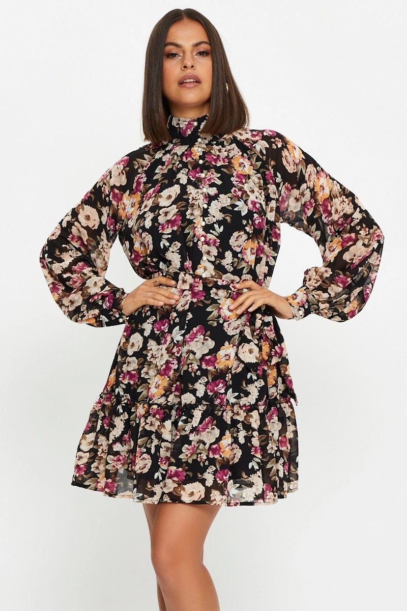 Print Mini Dress Long Sleeve