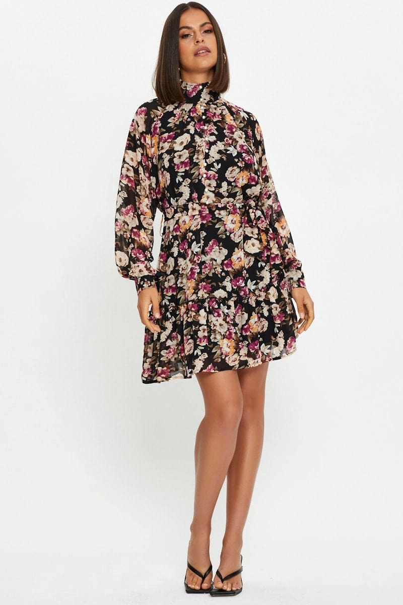 Print Mini Dress Long Sleeve