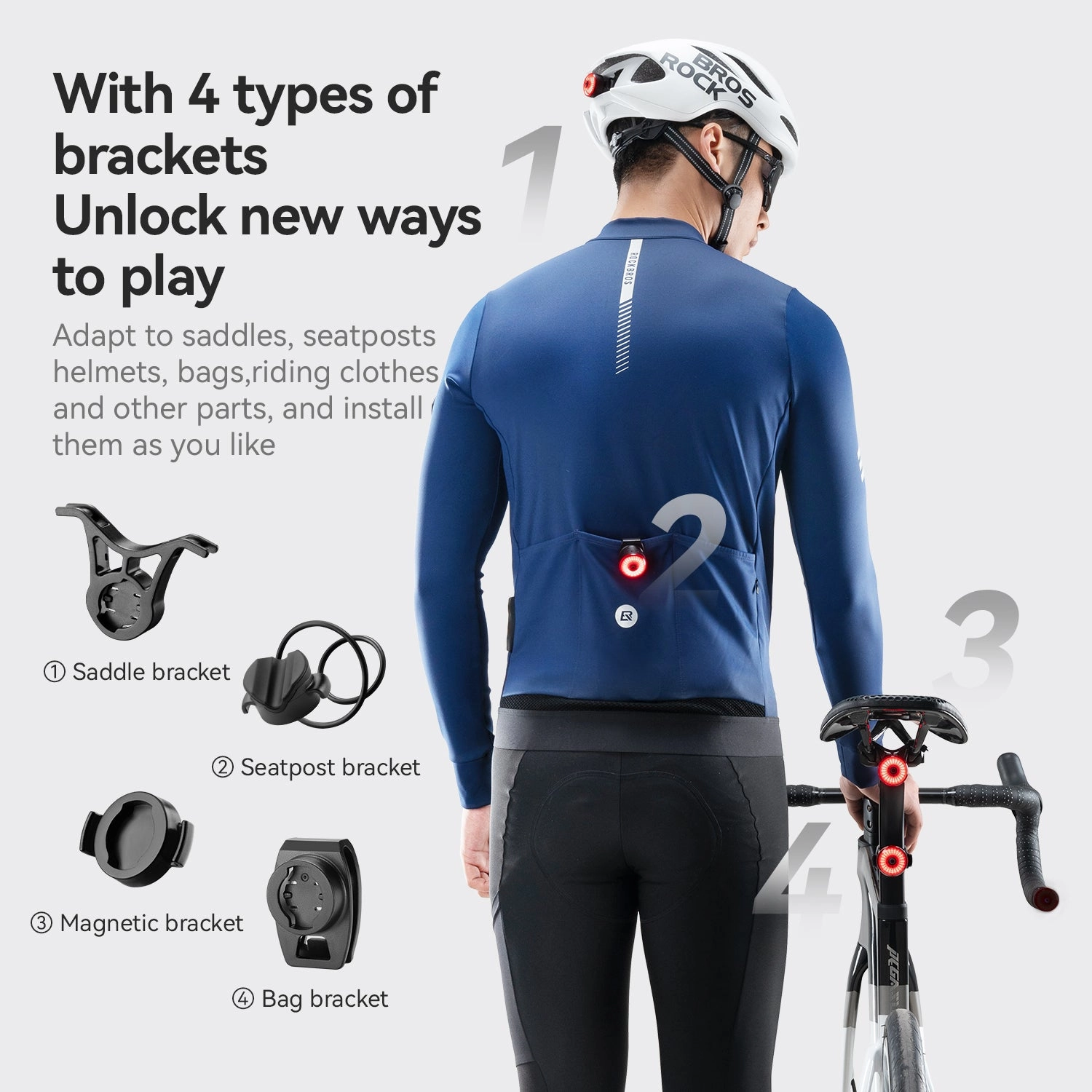 ROCKBROS R0 Smart Brake-Sensing Waterproof Tail Handle Plug Light Auto Sync