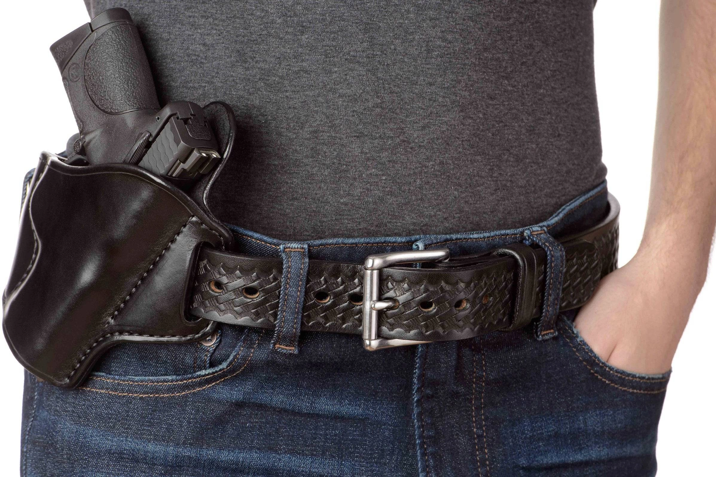 The Eastwood: Men's Black Basket Weave Leather Belt Max Thick 1.50"