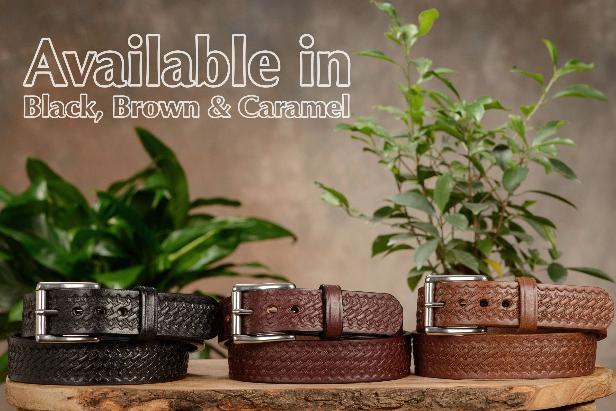 The Eastwood: Men's Black Basket Weave Leather Belt Max Thick 1.50"
