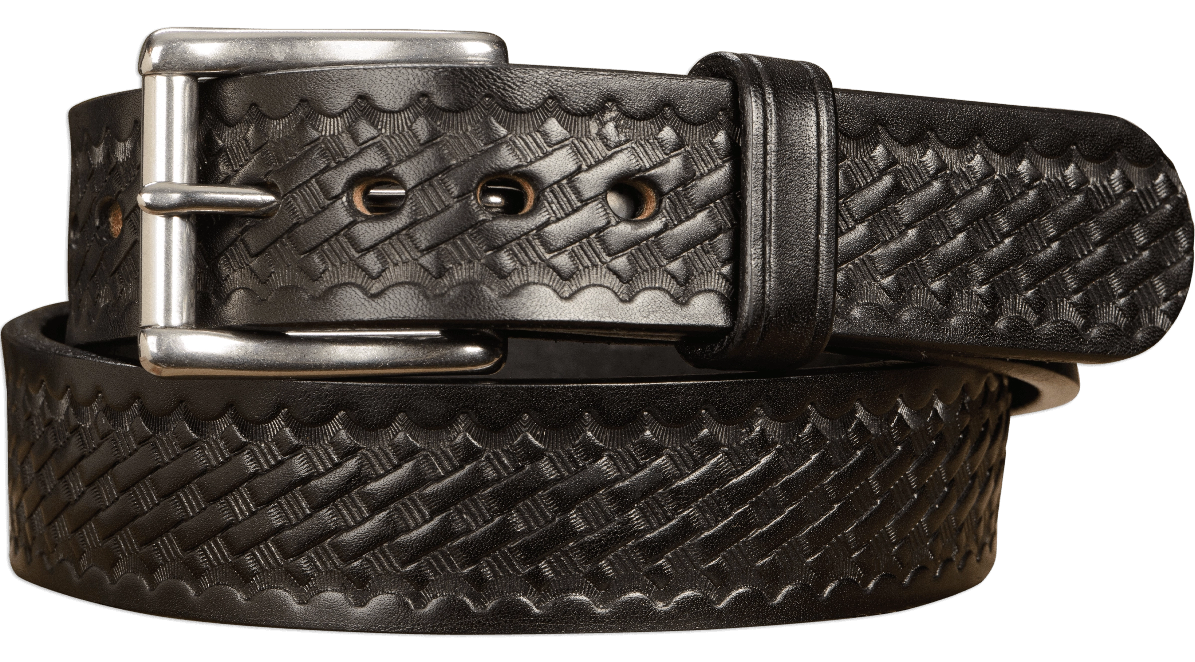 The Eastwood: Men's Black Basket Weave Leather Belt Max Thick 1.50"