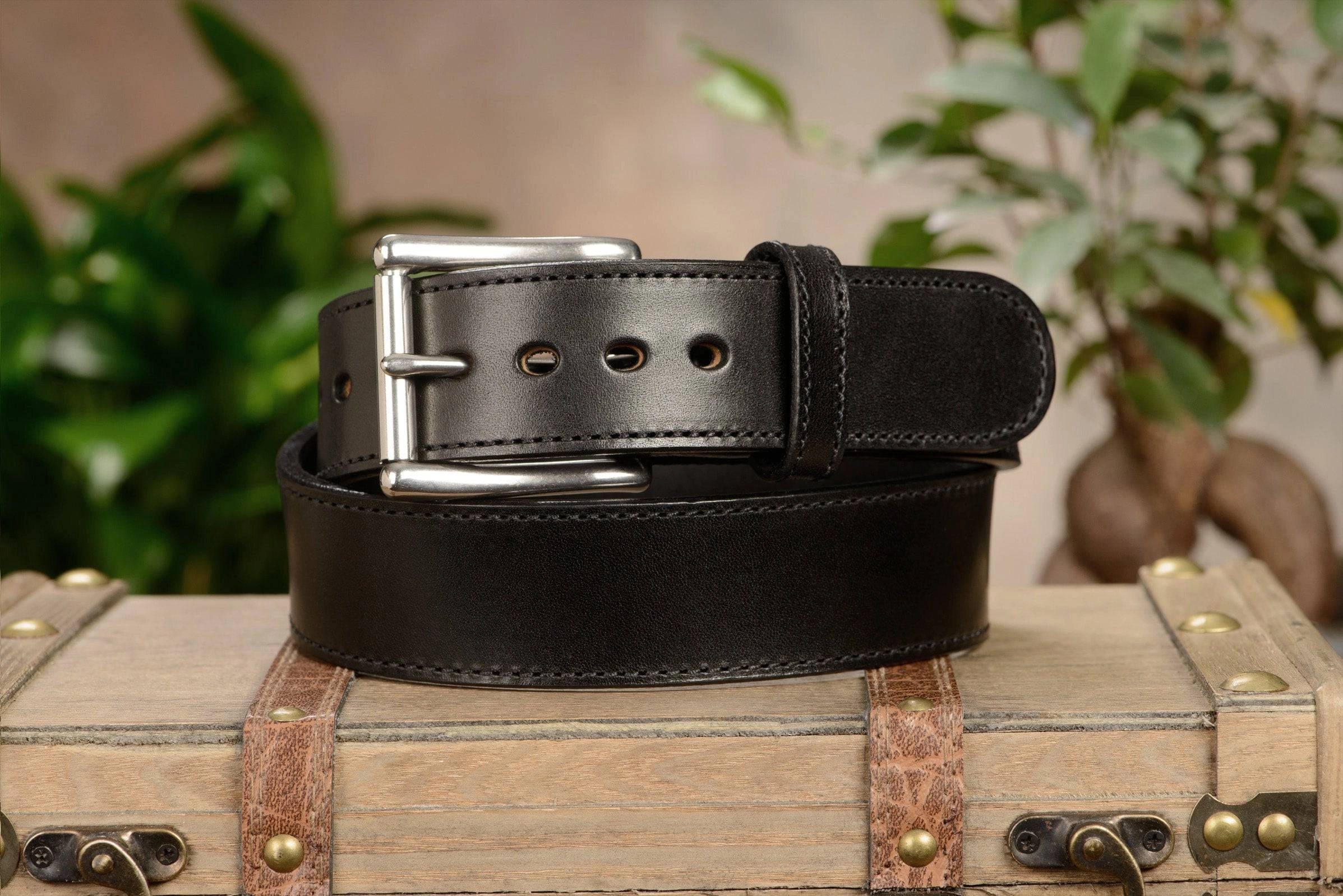 The Eastwood: Men's Black Stitched Leather Belt Max Thick 1.75" Extra Wide