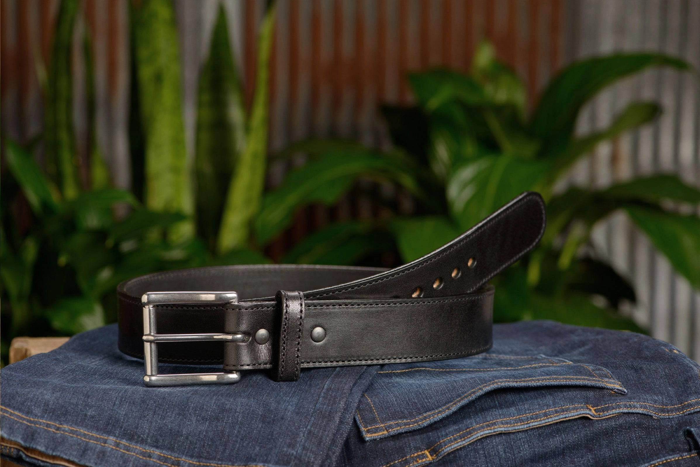 The Eastwood: Men's Black Stitched Leather Belt Max Thick 1.75" Extra Wide