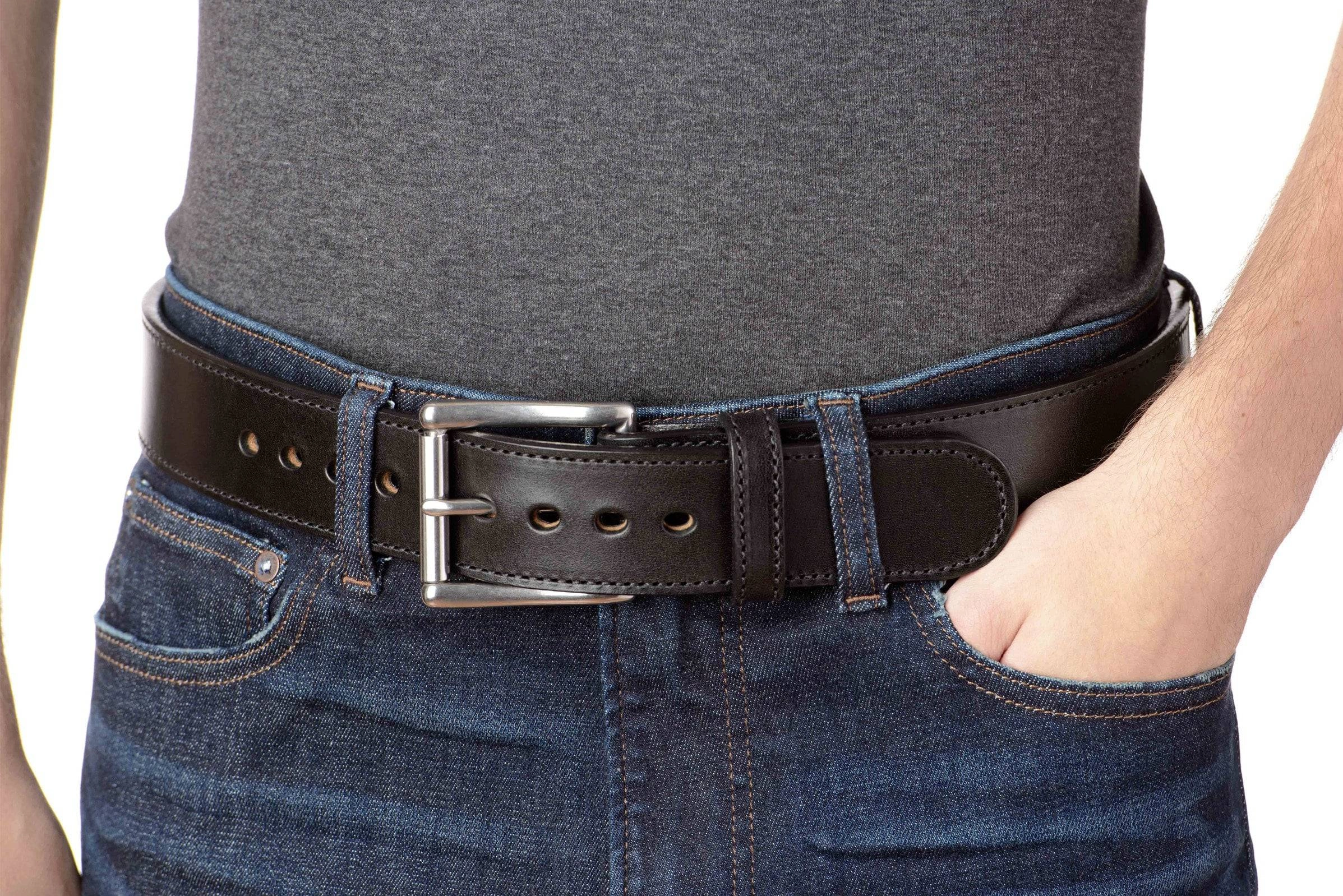 The Eastwood: Men's Black Stitched Leather Belt Max Thick 1.75" Extra Wide