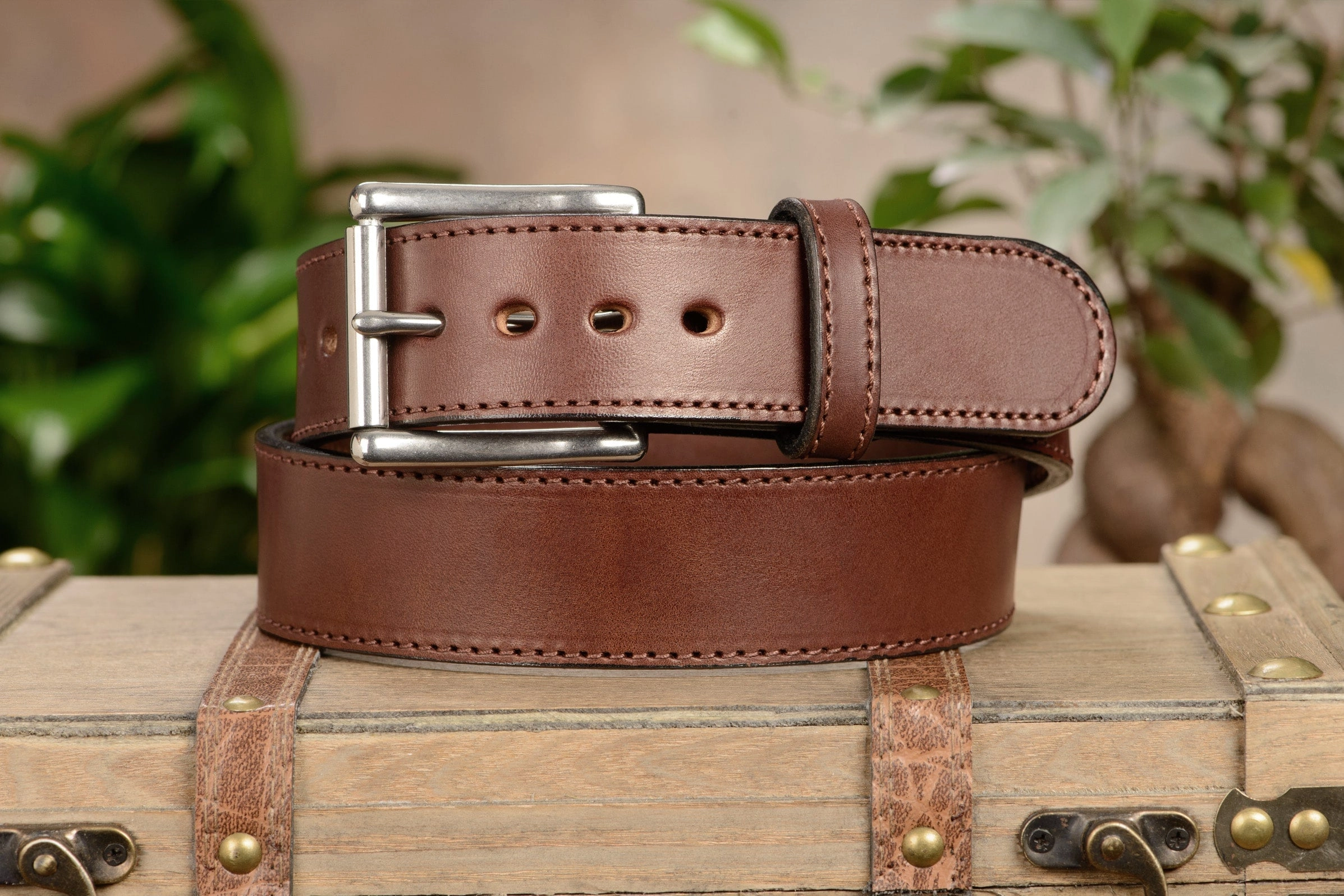 The Eastwood: Men's Brown Stitched Leather Belt Max Thick 1.75" Extra Wide