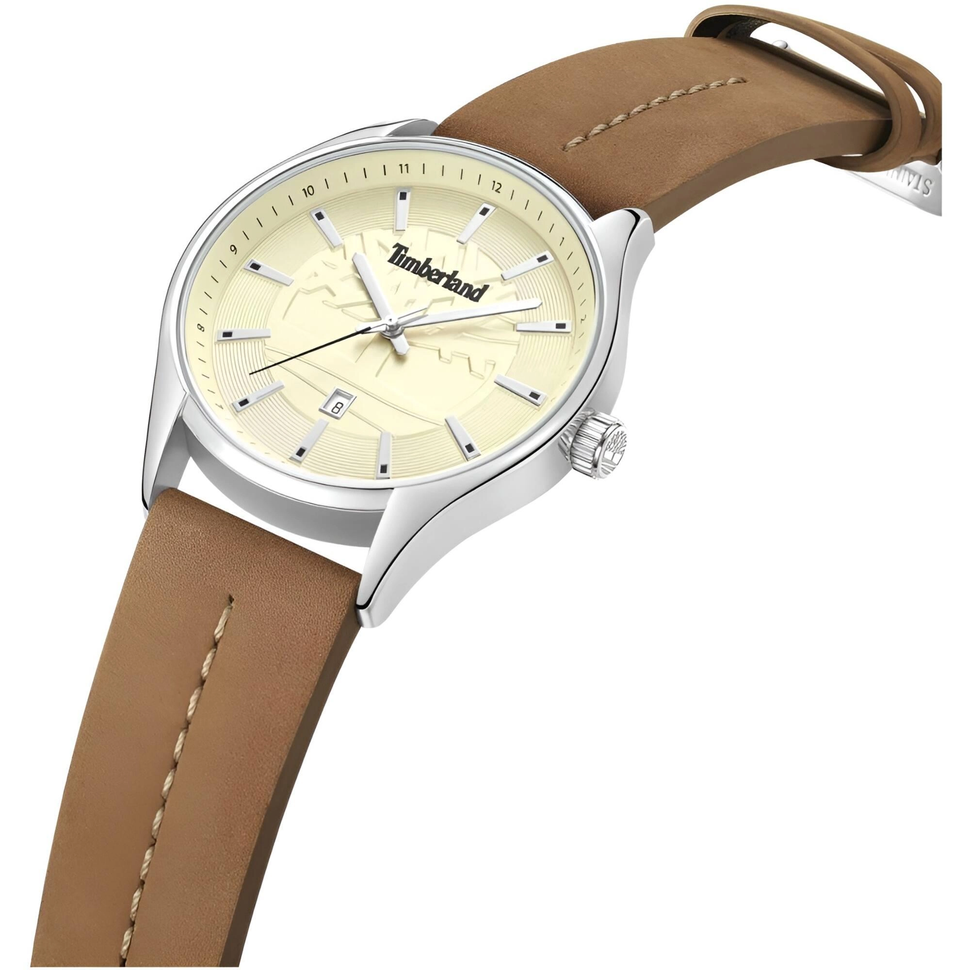 Timberland Men's Watch - Classic Beige Dial Tan Leather Strap Date | TDWGB9001003