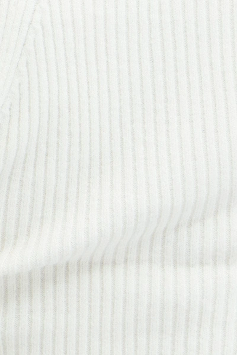 White Knit Top Sweet Heart Neck Volume Sleeve Crop